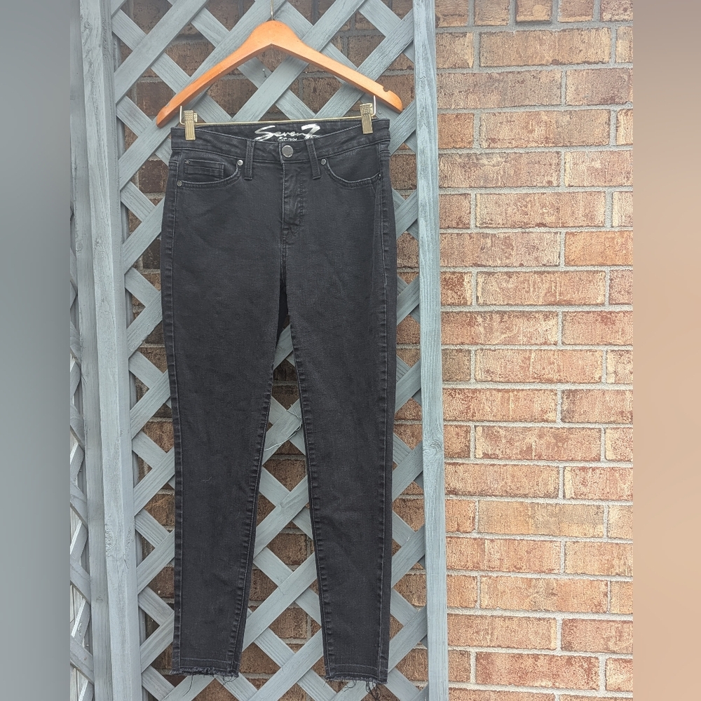 Seven7 Mid Rise Ankle Skinny Jeans Black w/Raw Hem